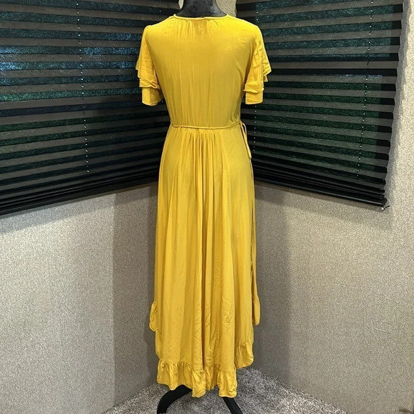 Simplee Women’s Ayla Ruffle Wrap Dress in‎ Mustard V-neck 100% Cotton SZ Small - Picture 8 of 13